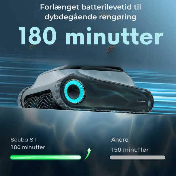 Aiper Scuba S1 Poolrobot &ndash; Tr&aring;dl&oslash;s reng&oslash;ring af bund, v&aelig;gge og vandlinje